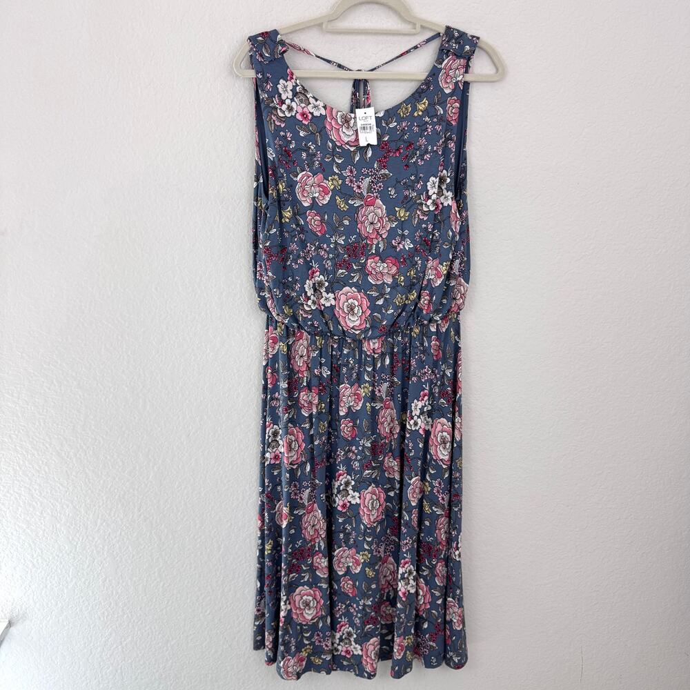 Loft Womens Sleeveless Midi Dress Size L Floral Lightweight Travel Casual Blue